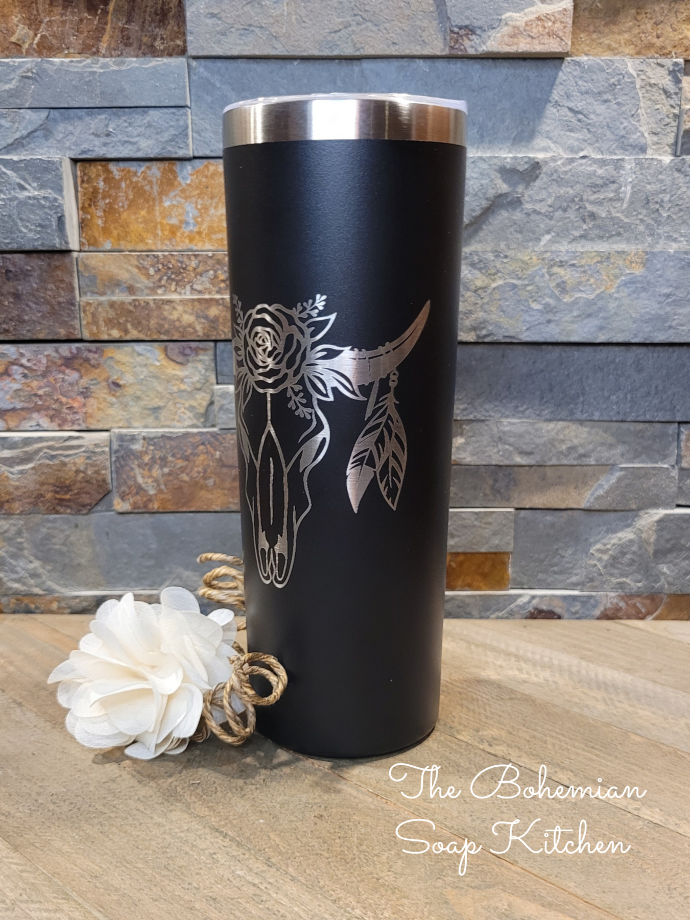 Boho Cow Skull- 20 oz Skinny Tumbler