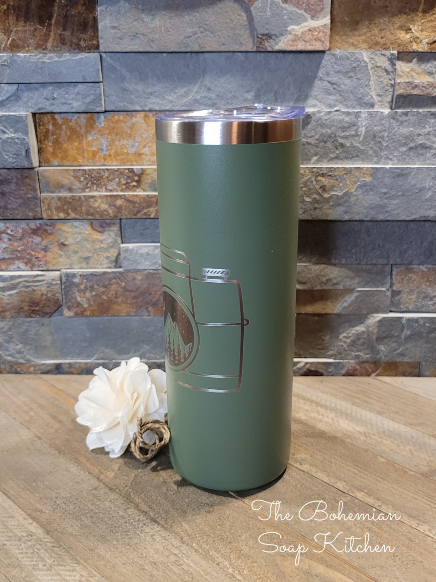 Camera Mountain View Olive 20 oz Skinny Tumbler