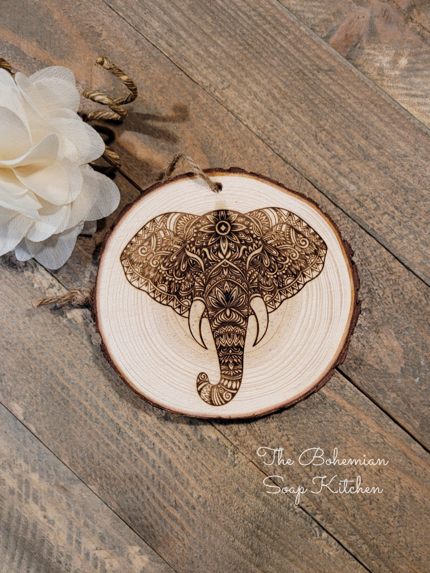 Elephant Mandala Rustic Ornament