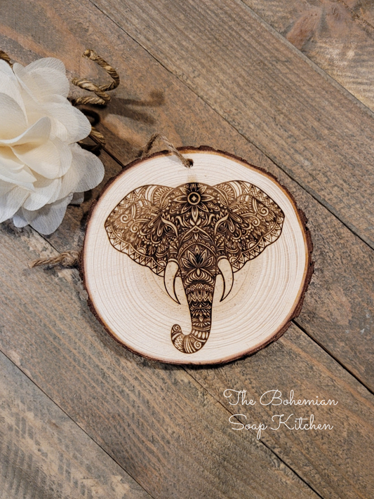 Elephant Mandala Rustic Ornament