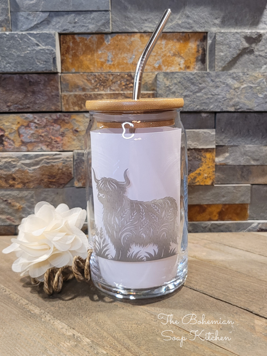 Highland Cow 16 oz Can Shaped Glass