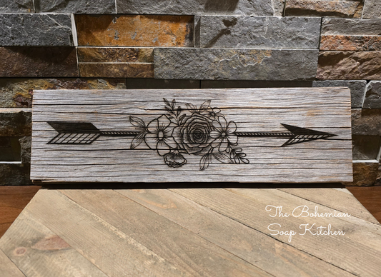 Floral Boho Arrow Reclaimed Barnwood Sign