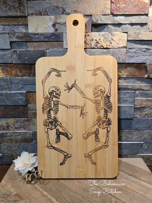 Dancing Skeletons Bamboo Cutting Board with Handle