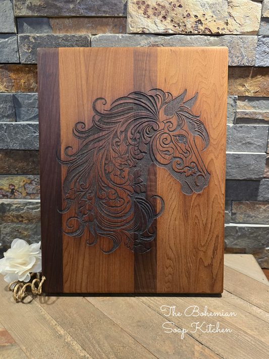 Floral Horse Head Thermal Maple Cutting Board