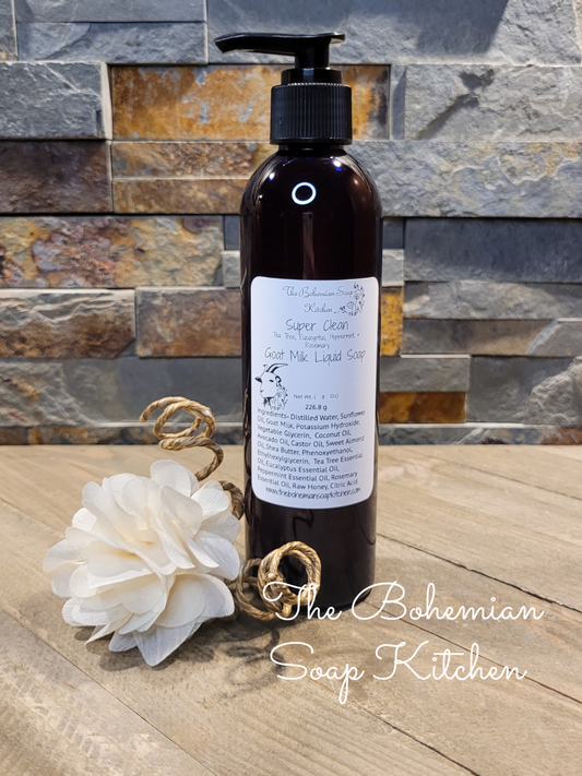 Super Clean- Tea Tree, Eucalyptus, Peppermint, & Rosemary- Goat Milk Liquid Soap