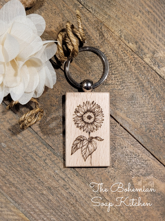 Sunflower - Beech Wood Key Chain