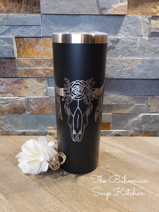 Boho Cow Skull- 20 oz Skinny Tumbler