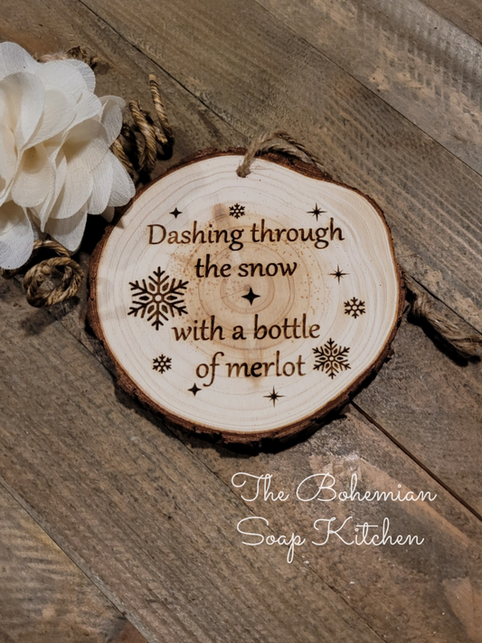 Dashing through the snow- Rustic Christmas Ornament