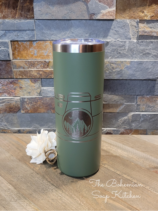 Camera Mountain View Olive 20 oz Skinny Tumbler