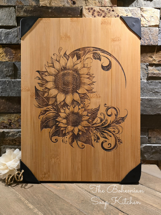 Sunflower Crescent Bamboo Cutting Board