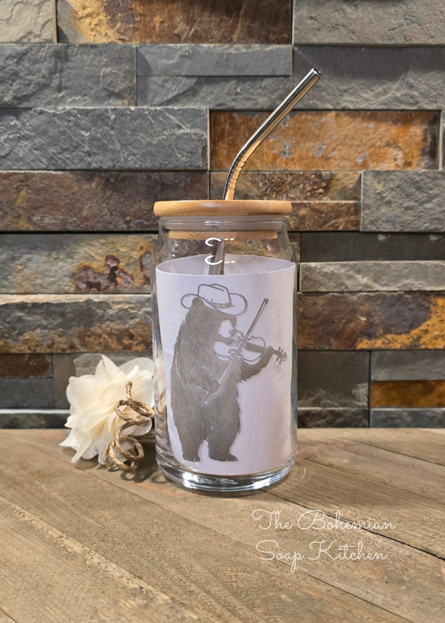 Fiddler Bear 16 oz Can Shaped Glass