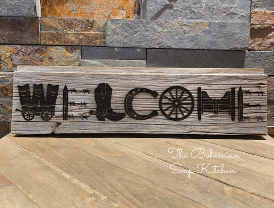 Western Welcome Reclaimed Barn-wood Sign