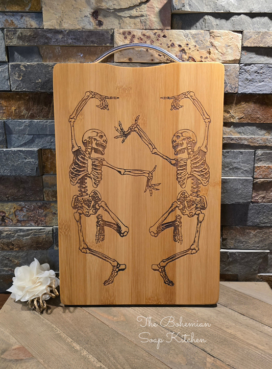 Dancing Skeletons Bamboo Cutting Board with Handle