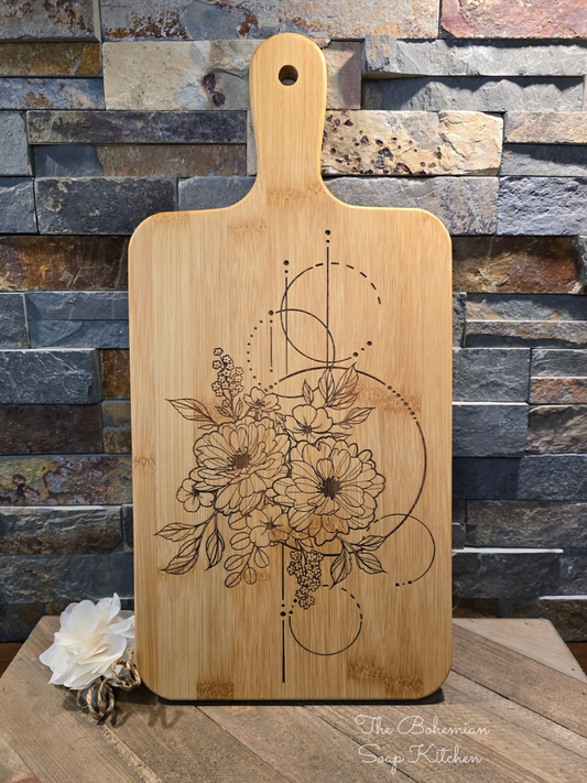 Peony Bouquet Bamboo Cutting Board with Handle