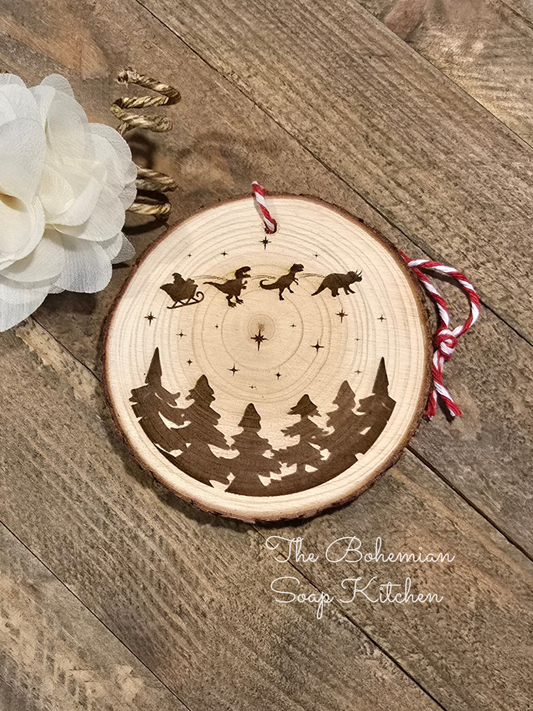 Santa and Dinosaurs Christmas Ornament