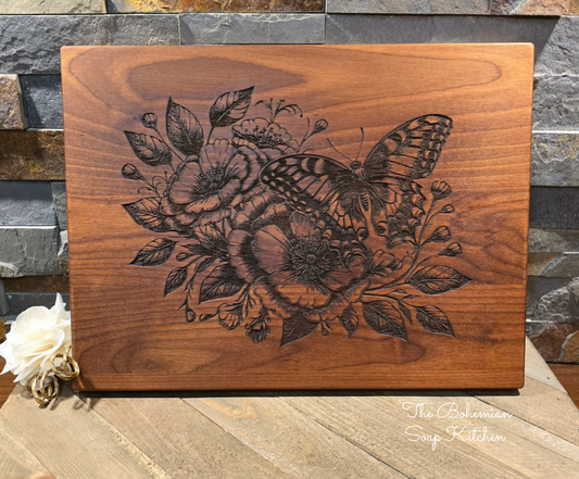 Butterfly and Flowers Thermal Maple Cutting Board