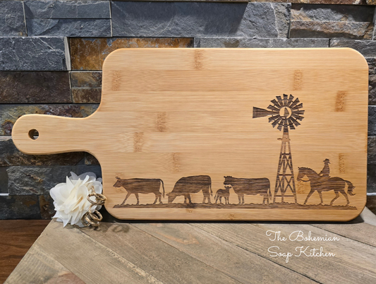 Windmill Rancher Bamboo Cutting Board with Handle