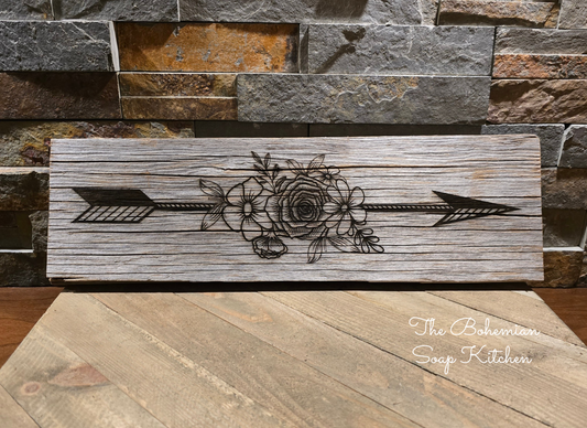 Floral Boho Arrow Reclaimed Barn-wood Sign