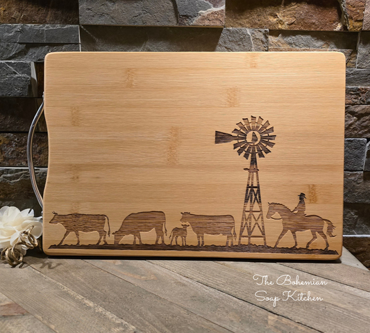 Windmill Rancher Bamboo Cutting Board with Handle