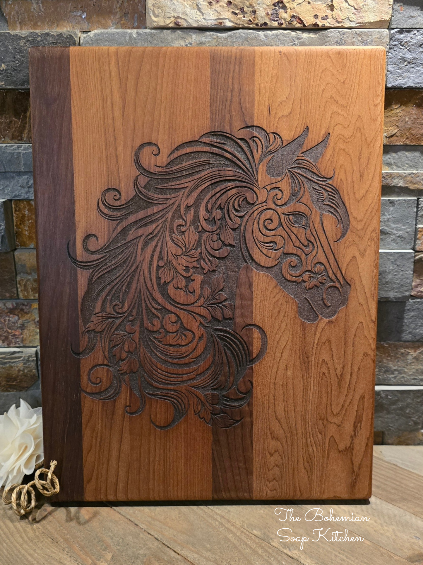 Floral Horse Head Thermal Maple Cutting Board